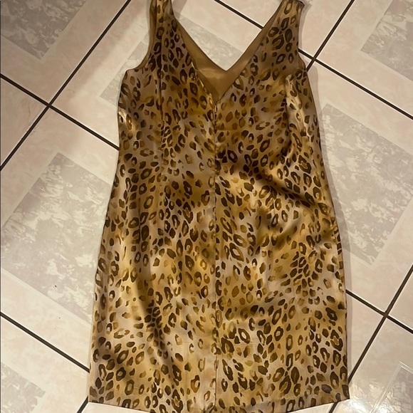 Impressions Leopard Brown Tan V-neck Slip Mini Dress - Picture 5 of 5